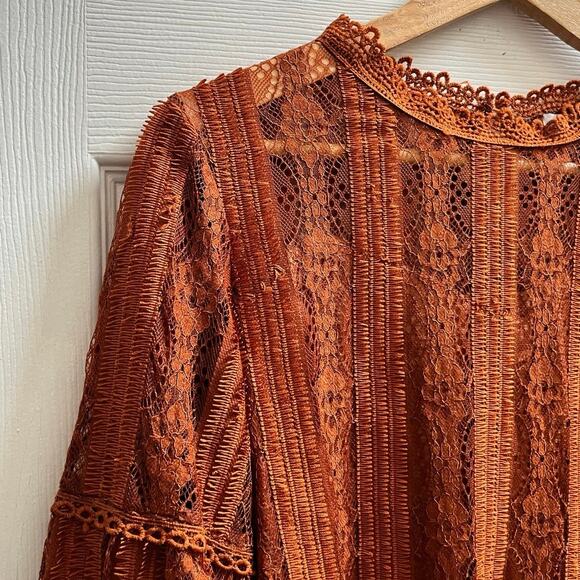 Temt Lantern Sleeves Overlay Lace Lined  Romantic Blouse Size Medium - Picture 6 of 15
